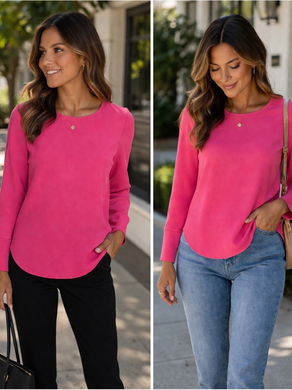 Rose Pink Crepe Long Sleeve Blouse – Boutique Find (Small)
